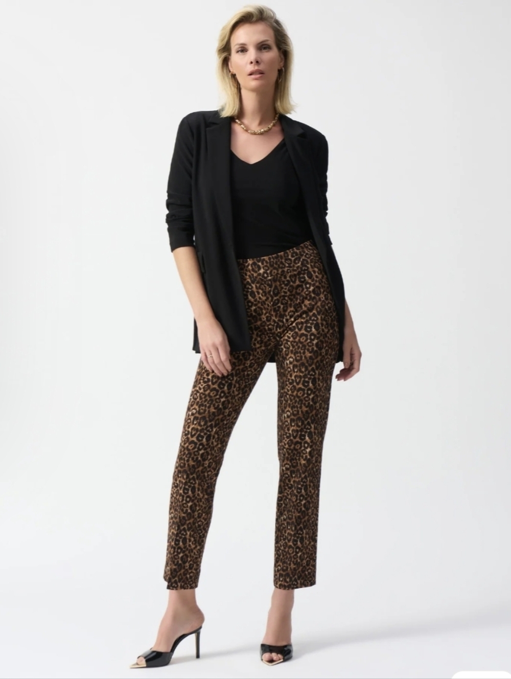 Joseph Ribkoff LEOPARD Beige/Black Animal Print Pull-On Pants Style 244257 SZ 12